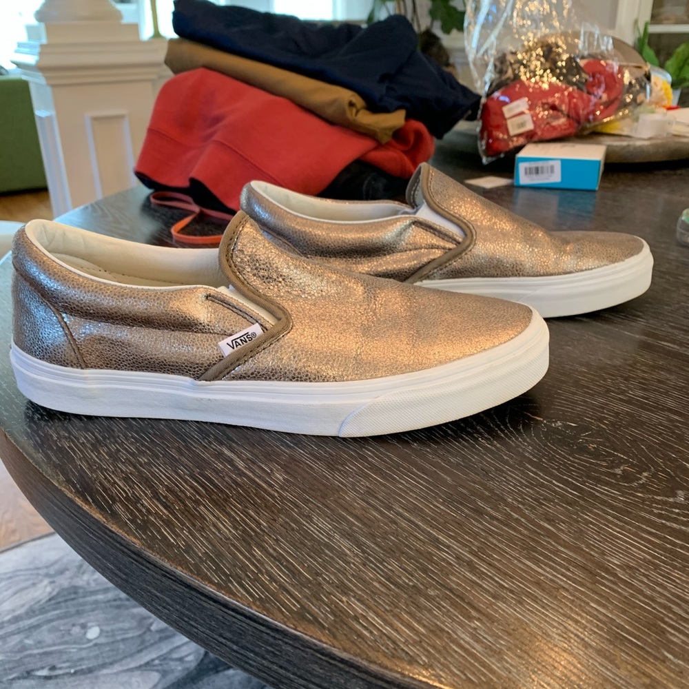 Vans Metallic Gold Crackle Leather Slip On sz 10